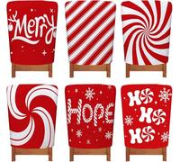 Treer Coprisedia Natalizi Schienale 6 Pezzi, Coprisedia Natalizio con Cappello Coprisedia Elasticizzati Natalizia per Feste e Ristoranti Decorazioni (Rosso a Strisce)
