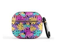 Treer Cover Compatìbile per Airpods 3, Protezione Completa del Corpo PC Custodia per Apple Airpods Terza Generazione 2021, con Moschettone (Foglie colorate 9)