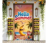 Treer Cubierta de Puerta de Elastica Ajustable, Decoración de Bandera Colgante de Fondo Cubierta de Puerta para Todo El año, Porche, Exterior Interior, Fiesta, Hogar Casa (90x210cm,Banana)