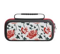 Treer Custodia per Nintendo Switch, Imprimé Floral, Custodia Rigida Protettiva da Viaggio per Console e Accessori, Custodia da Trasporto con 20 bustine per Carte da Gioco (Rosso,26x11.5x5.2 cm)