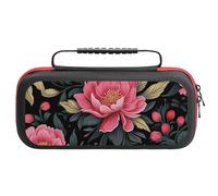 Treer Custodia per Nintendo Switch, Imprimé Floral, Custodia Rigida Protettiva da Viaggio per Console e Accessori, Custodia da Trasporto con 20 bustine per Carte da Gioco (Nero,26x11.5x5.2 cm)