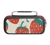 Treer Custodia per Nintendo Switch, Motivo a fragola, Custodia Rigida Protettiva da Viaggio per Console e Accessori, Custodia da Trasporto con 20 bustine per Carte da Gioco (Beige,26x11.5x5.2 cm)