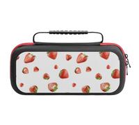 Treer Custodia per Nintendo Switch, Motivo a fragola, Custodia Rigida Protettiva da Viaggio per Console e Accessori, Custodia da Trasporto con 20 bustine per Carte da Gioco (Bianco 2,26x11.5x5.2 cm)