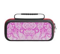 Treer Custodia per Nintendo Switch, Motivo a Paisley, Custodia Rigida Protettiva da Viaggio per Console e Accessori, Custodia da Trasporto con 20 bustine per Carte da Gioco (Rosa,26x11.5x5.2 cm)