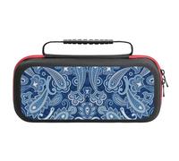 Treer Custodia per Nintendo Switch, Motivo a Paisley, Custodia Rigida Protettiva da Viaggio per Console e Accessori, Custodia da Trasporto con 20 bustine per Carte da Gioco (Blu,26x11.5x5.2 cm)