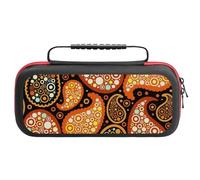 Treer Custodia per Nintendo Switch, Motivo a Paisley, Custodia Rigida Protettiva da Viaggio per Console e Accessori, Custodia da Trasporto con 20 bustine per Carte da Gioco (Marrone,26x11.5x5.2 cm)