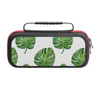 Treer Custodia per Nintendo Switch, Stampa Foglie, Custodia Rigida Protettiva da Viaggio per Console e Accessori, Custodia da Trasporto con 20 bustine per Carte da Gioco (Bianco,26x11.5x5.2 cm)