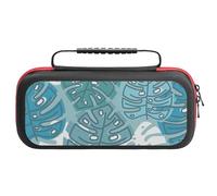 Treer Custodia per Nintendo Switch, Stampa Foglie, Custodia Rigida Protettiva da Viaggio per Console e Accessori, Custodia da Trasporto con 20 bustine per Carte da Gioco (Blu 1,26x11.5x5.2 cm)