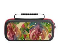 Treer Custodia per Nintendo Switch, Stampa Foglie, Custodia Rigida Protettiva da Viaggio per Console e Accessori, Custodia da Trasporto con 20 bustine per Carte da Gioco (Rosso,26x11.5x5.2 cm)