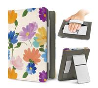 Treer Custodia Universale per Kindle Paperwhite 6.8-7 Pollici, con Stampa Floreale ad Acquerello, Cover in PU con Supporto, Tasca per Schede e Cinturino Anticaduta, Stile Pastorale (Beige 1)