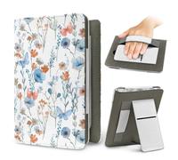 Treer Custodia Universale per Kindle Paperwhite 6.8-7 Pollici, con Stampa Floreale ad Acquerello, Cover in PU con Supporto, Tasca per Schede e Cinturino Anticaduta, Stile Pastorale (Azzurro)