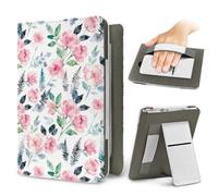 Treer Custodia Universale per Kindle Paperwhite 6.8-7 Pollici, con Stampa Floreale ad Acquerello, Cover in PU con Supporto, Tasca per Schede e Cinturino Anticaduta, Stile Pastorale (Rosa)