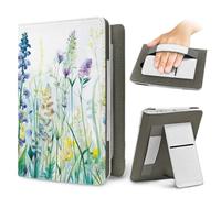 Treer Custodia Universale per Kindle Paperwhite 6.8-7 Pollici, con Stampa Floreale ad Acquerello, Cover in PU con Supporto, Tasca per Schede e Cinturino Anticaduta, Stile Pastorale (Verde 2)