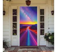 Treer Decorazione per Porta d'Ingresso Interna e Esterna, Decorazione Copertura per Porta con Elastico Striscione da Appendere Coperto Sfondo per Casa Festa (Autostrada Colorata,90 * 210cm)