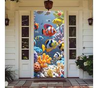 Treer Decorazione per Porta Ingresso con Elastico, Copertura per Porta Decorazione Elastica Esterna Interna Striscione da Appendere Coperto (Barriera corallina sottomarina 1,90x210cm)