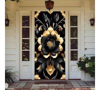 Treer Decorazione per Porta Ingresso con Elastico, Copertura per Porta Decorazione Elastica Esterna Interna Striscione da Appendere Coperto per Tutto L'Anno, Casa Festa (Rosa Nera,90x210cm)