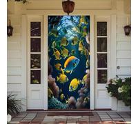 Treer Decorazione per Porta Ingresso con Elastico, Copertura per Porta Decorazione Elastica Esterna Interna Striscione da Appendere Coperto (Barriera corallina sottomarina 9,90x210cm)