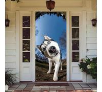 Treer Decorazione per Porta Ingresso con Elastico, Copertura per Porta Decorazione Elastica Esterna Interna Striscione da Appendere Coperto per Tutto L'Anno, Casa Festa (Husky,90x210cm)