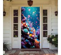 Treer Decorazione per Porta Ingresso con Elastico, Copertura per Porta Decorazione Elastica Esterna Interna Striscione da Appendere Coperto (Barriera corallina sottomarina 7,90x210cm)