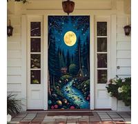 Treer Decorazione per Porta Ingresso con Elastico, Copertura per Porta Decorazione Elastica Esterna Interna Striscione da Appendere Coperto per Casa Festa, Tutto L'Anno (90x210cm,Stelle e Luna)
