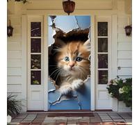 Treer Decorazione per Porta Ingresso con Elastico, Copertura per Porta Decorazione Elastica Esterna Interna Striscione da Appendere Coperto per Tutto L'Anno, Casa Festa (Crepa nel Muro,90x210cm)