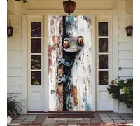 Treer Decorazione per Porta Ingresso con Elastico, Copertura per Porta Decorazione Elastica Esterna Interna Striscione da Appendere Coperto per Tutto L'Anno (90x210cm,Vinatura Legno Lucertola)