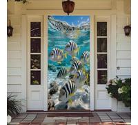 Treer Decorazione per Porta Ingresso con Elastico, Copertura per Porta Decorazione Elastica Esterna Interna Striscione da Appendere Coperto (Barriera corallina sottomarina 4,90x210cm)