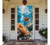 Treer Decorazione per Porta Ingresso con Elastico, Copertura per Porta Decorazione Elastica Esterna Interna Striscione da Appendere Coperto (Barriera corallina sottomarina 3,90x210cm)