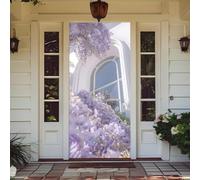 Treer Decorazione per Porta Ingresso con Elastico, Copertura per Porta Decorazione Elastica Esterna Interna Striscione da Appendere Coperto per Tutto L'Anno, Casa Festa (Fiori di Glicine,90x210cm)