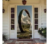 Treer Decorazione per Porta Ingresso con Elastico, Copertura per Porta Decorazione Elastica Esterna Interna Striscione da Appendere Coperto per Tutto L'Anno, Casa Festa (Città di Nuvole,90x210cm)