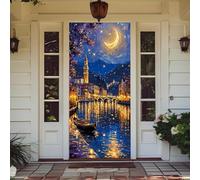 Treer Decorazione per Porta Ingresso con Elastico, Copertura per Porta Decorazione Elastica Esterna Interna Striscione da Appendere Coperto per Casa Festa, Tutto L'Anno (Luna Gialla,90x210cm)