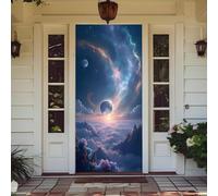 Treer Decorazione per Porta Ingresso con Elastico, Copertura per Porta Decorazione Elastica Esterna Interna Striscione da Appendere Coperto per Casa Festa, Tutto L'Anno (Luna Grigia,90x210cm)