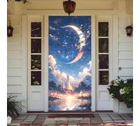 Treer Decorazione per Porta Ingresso con Elastico, Copertura per Porta Decorazione Elastica Esterna Interna Striscione da Appendere Coperto per Casa Festa, Tutto L'Anno (Nuvola e Luna,90x210cm)
