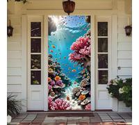 Treer Decorazione per Porta Ingresso con Elastico, Copertura per Porta Decorazione Elastica Esterna Interna Striscione da Appendere Coperto (Barriera corallina sottomarina 5,90x210cm)