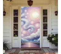 Treer Decorazione per Porta Ingresso con Elastico, Copertura per Porta Decorazione Elastica Esterna Interna Striscione da Appendere Coperto per Tutto L'Anno (Nebulosa Rosa,90x210cm)