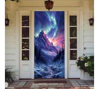 Treer Decorazione per Porta Ingresso con Elastico, Copertura per Porta Decorazione Elastica Esterna Interna Striscione da Appendere Coperto per Casa Festa, Tutto L'Anno (Aurora boreale,90x210cm)