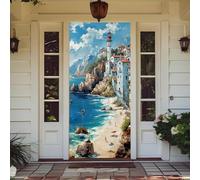 Treer Decorazione per Porta Ingresso con Elastico, Copertura per Porta Decorazione Elastica Esterna Interna Striscione da Appendere Coperto per Casa Festa, Tutto l'anno (90x210cm,Isola sulla spiaggia)