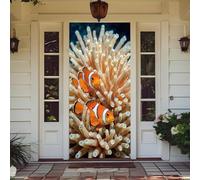 Treer Decorazione per Porta Ingresso con Elastico, Copertura per Porta Decorazione Elastica Esterna Interna Striscione da Appendere Coperto (Barriera corallina sottomarina 2,90x210cm)