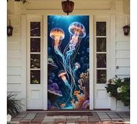 Treer Decorazione per Porta Ingresso con Elastico, Copertura per Porta Decorazione Elastica Esterna Interna Striscione da Appendere Coperto per Tutto L'Anno, Casa Festa (90x210cm,Stampa Medusa 10)