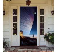 Treer Decorazione per Porta Ingresso con Elastico, Copertura per Porta Decorazione Elastica Esterna Interna Striscione da Appendere Coperto per Tutto L'Anno, Casa Festa (Luna Terra,90x210cm)