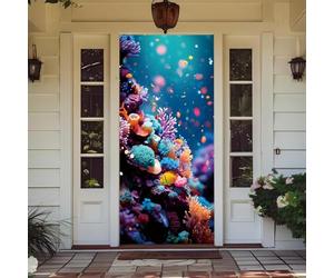 Treer Decorazione per Porta Ingresso con Elastico, Copertura per Porta Decorazione Elastica Esterna Interna Striscione da Appendere Coperto (Barriera corallina sottomarina 7,90x210cm)