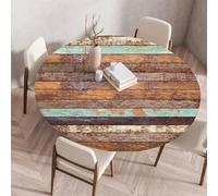 Treer Effetto Legno 3D Tovaglia Rotondo Antimacchia,Mollettone Tavolo in Poliestere con Bordo Eelastico,Lavabile Copritavolo, Antiscivolo Tovaglia per Picnic Cucina Casa (140cm,ASSE)