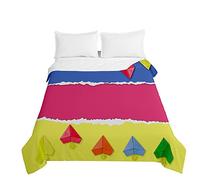 Treer Estivo Trapunta Singolo Matrimoniale,Copriletto Multiuso con Imbottitura Cotone, 3D Stampato Aeroplano di Carta,Lavabile, Trapunte Trapuntato in Microfibra (Multicolore,130x150cm)