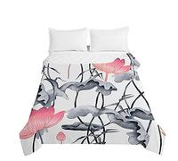 Treer Estivo Trapunta Singolo Matrimoniale,Copriletto Multiuso con Imbottitura Cotone, 3D Stampato Loto, Leggero e Lavabile, Trapunte Trapuntato in Microfibra (Bianco Grigio,200x230cm)