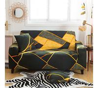 Treer Fodere Copridivani Universale Elasticizzata, 1 2 3 4 Posti Copridivani Elastici Spandex Copridivano Divano Antiscivolo AntiGraffio Decorative Sofa (Geometria d'oro,4 Posti(235-300cm))