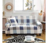 Treer Fodere Copridivani Universale Elasticizzata, 1 2 3 4 Posti Copridivani Elastici Spandex Copridivano Divano Antiscivolo AntiGraffio Decorative Sofa (Plaid Blu,2 Posti(145-185cm))