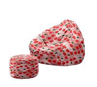 Treer Frutta alla Moda 3D Coprisedia per Poltrona Sacco Senza Imbottitura con Copertura per Poggiapiedi, Sedia per Divano Pigro Fodera per Poltrona a Sacco con Maniglia (Ciliegia,100x120+20x30cm)