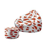 Treer Frutta alla Moda 3D Coprisedia per Poltrona Sacco Senza Imbottitura con Copertura per Poggiapiedi, Sedia per Divano Pigro Fodera per Poltrona a Sacco con Maniglia (Anguria,80x90+20x30cm)