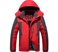 Treer Giacche con Cappuccio Softshell Uomo Invernale, Sport Softshell Giacca da Sci da Uomo Antivento Impermeabile Escursionismo Vento Trekking Montagna Pile Fodera Caldi Giacca (5XL,Rosso)