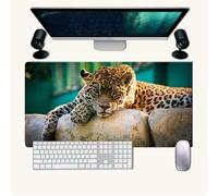 Treer Impronta Animale Tappetino Mouse, Tappetino Mouse XXL/XL/L, Tappetino Mouse Gaming con Base Gomma Antiscivolo e Bordi Cuciti, Mouse Pad per Ufficio e Casa (Leopardo,900x400mm)